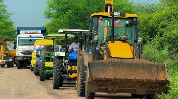Jcb 3dx loading Mud in TATA Tippers Tractors Swaraj 855F New Holland 3630 Tractor 4x4 jcb Thar Truck