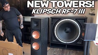 New Speaker Towers Arrived! Klipsch RF-7 III Unboxed hooked up &amp; played | Dolby 9.2.4 Surround Sound