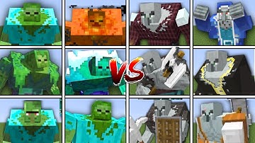 ULTIMATE ALL MUTANT ZOMBIE vs ALL MUTANT ILLAGER in MINECRAFT MOB BATTLE