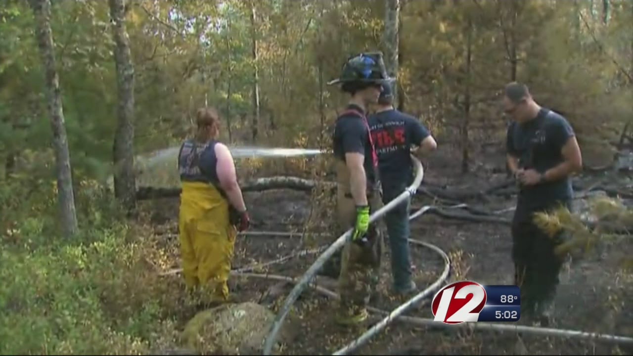 Firefighters Battle Brush Fire in Coventry - YouTube
