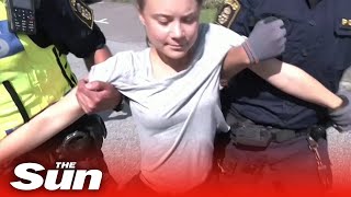Greta Thunberg is forcibly removed by police from a protest in Sweden