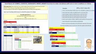 Excel Basics 19: SUMIFS, COUNTIFS, AVERAGEIFS, functions calculations w 1 or more Criteria