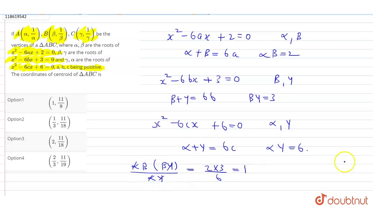 If A Alpha 1 Alpha B Beta 1 Beta C Gamma 1 Gamma Be The Vertices Of A Youtube