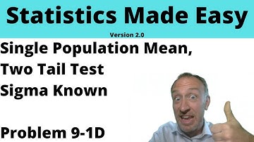 Statistics Module 9 V2 - Single Population Mean, Two Tail Test, Sigma Known, Problem 9-1D