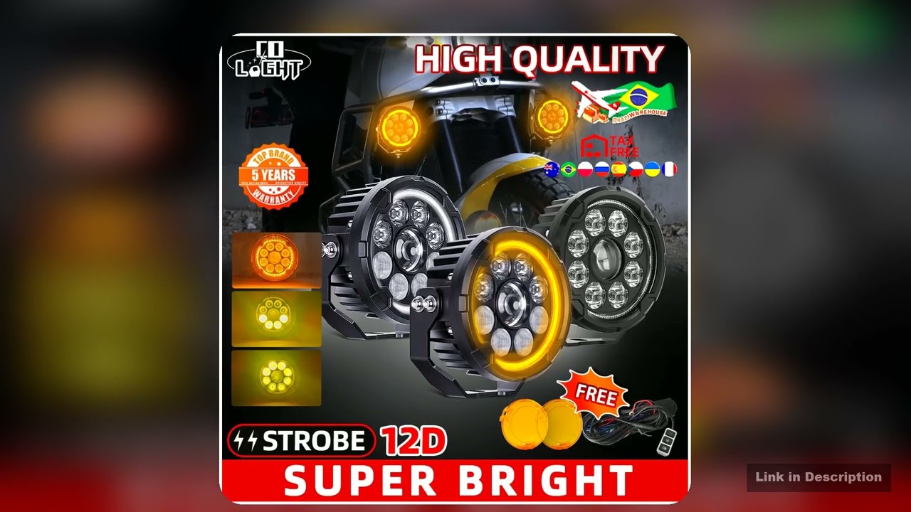 CO LIGHT Motorcycle 5 inch LED Work Light High Low Beam LED Auxiliary Lights Strobe 3500K 6500K