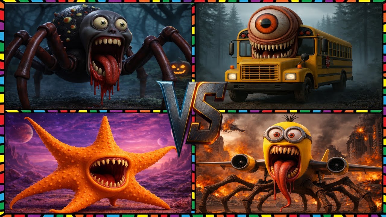 🚂👀😱 Spider monster 😱🆚 Bus Eater 😱🆚 Star Fish eater 🆚Minion- Coffin Dance Song🎶