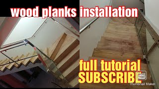 wood planks installation into concrete stair full tutorial#julyemz