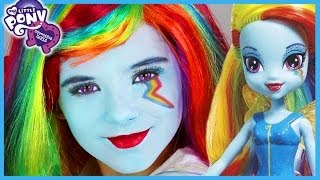 My Little Pony Rainbow Dash Makeup Tutorial!  Equestria Girl Doll Cosplay | Kittiesmama