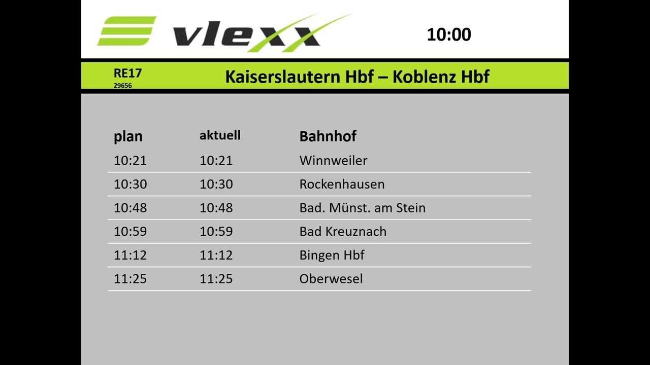 Vlexx | Ansagen RE17 Kaiserslautern Hbf - Koblenz Hbf