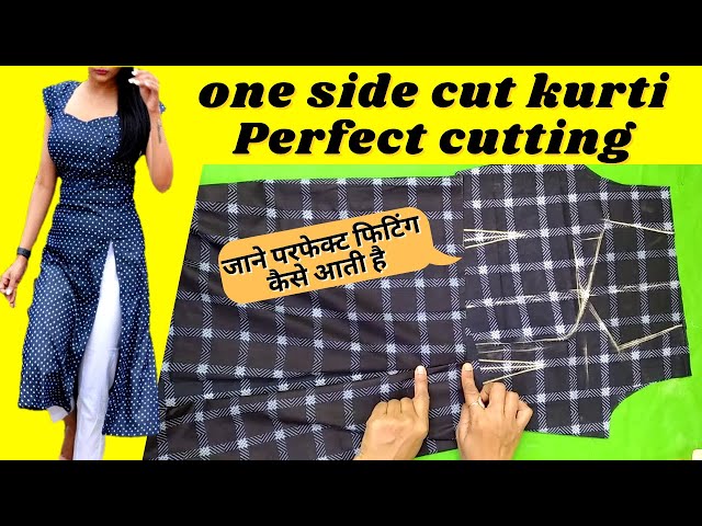 Designer one side cut kurti for lehenga/long dress cutting and stitching |  how to make cutting kurti - YouTube