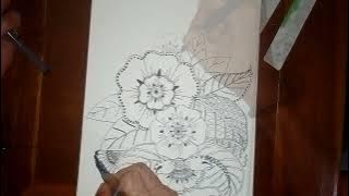 cara menggambar dekoratif  bunga ||menggambar bunga mandala untuk pemula