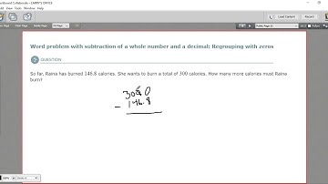 Word problem with subtraction of a decimal and a whole number - regrouping with zeros