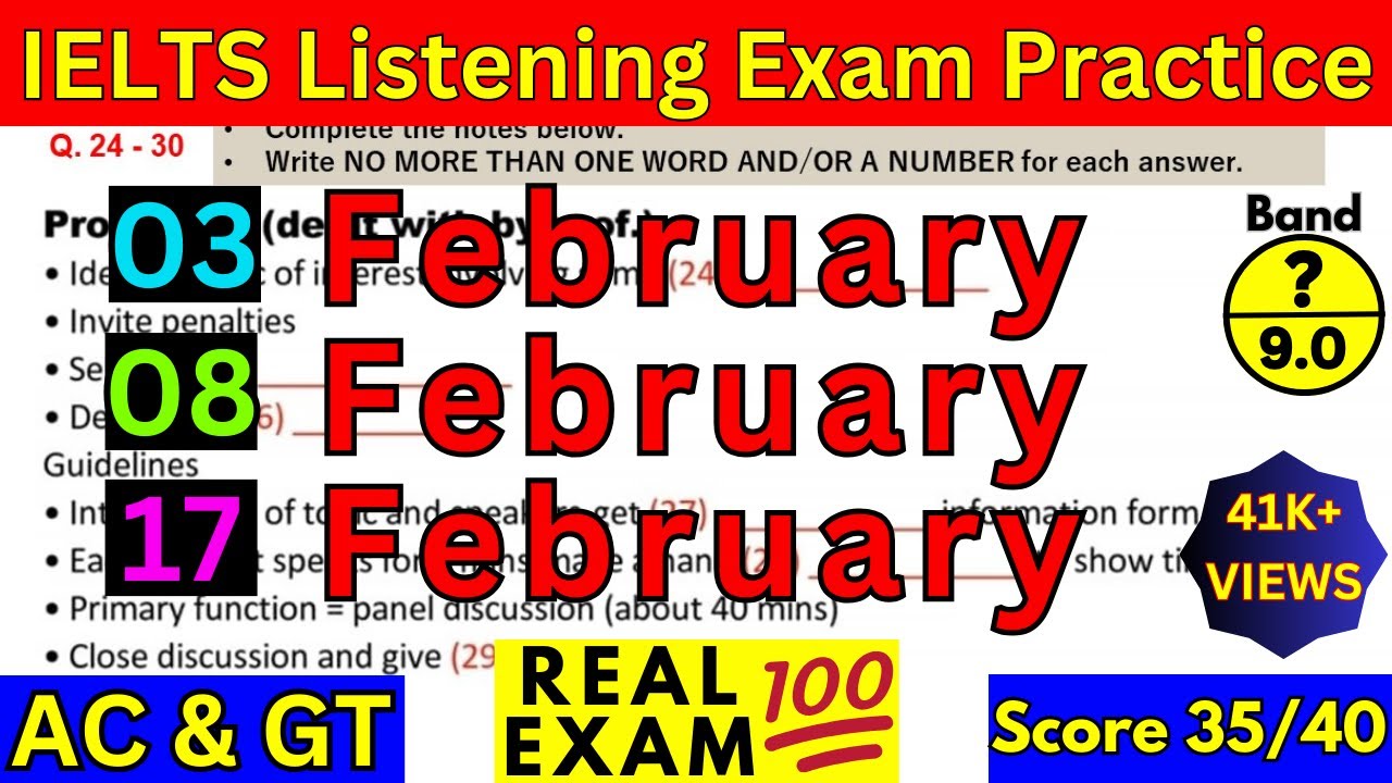 27 JANUARY, 03 FEBRUARY & 08 FEBRUARY 2024 IELTS LISTENING TEST WITH