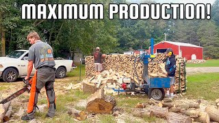 MAXIMUM FIREWOOD PRODUCTION! SPLITTING, STACKING, AND BUCKING!