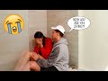 CRYING IN THE SHOWER FULLY CLOTHED PRANK ON BOYFRIEND!! *CUTEST REACTION*