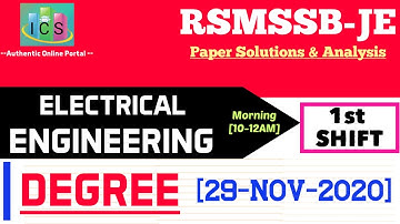 RSMSSB JE 2020 Electrical Degree Detailed Paper Solutions Analysis | 29Nov2020 | 1st Shift |