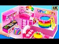 Building Lovely Pink Unicorn Miniature House with Rainbow Cake Pool ❤️ DIY Miniature Cardboard House