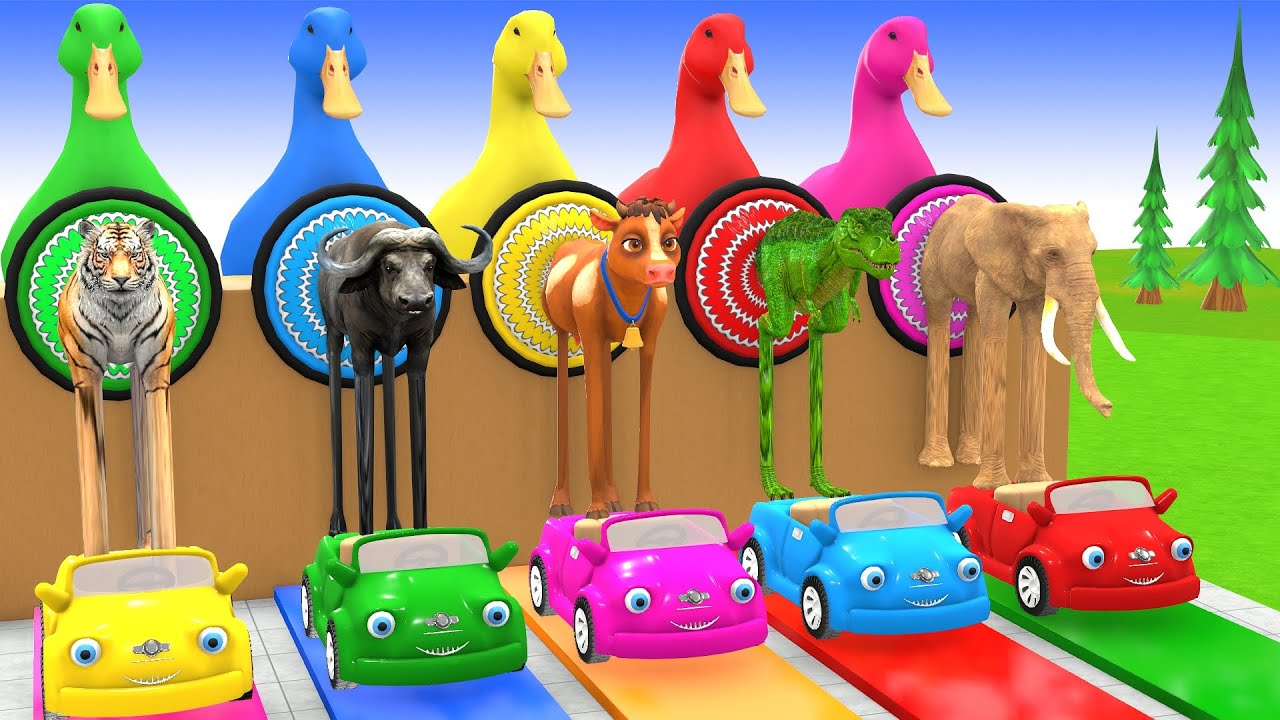 Long Slide Game with Cow Elephant Gorilla Hippopotamus Tiger 3d Animal Game Funny 3d Animals