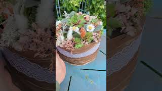 Sommerliche Blumentorte 🌸 Tischdeko mit Trockenblumen & Sempervivum | Geschenkidee Sommer Herbst