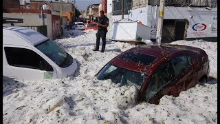 Weather Events 2019 - 1.5M Deep Hail Ice Covers Guadalajara Mexico Bbc & Sky News - 1St July 2019