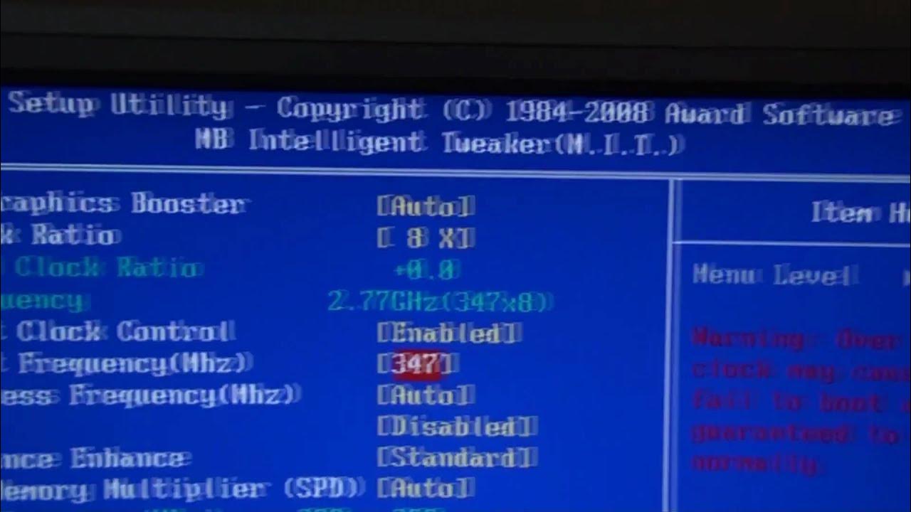 Previous overclock settings failed system