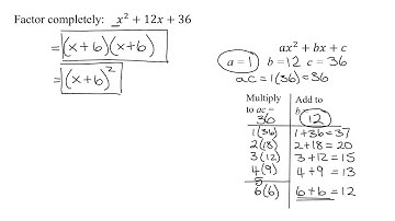 Factor Trinomial x^2+12x+36, Where Leading Coefficient a=1 (This Results in Square of a Binomial)