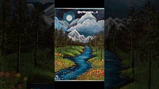 Beautiful Moon Night Scenery Painting 🌙🌿#shorts#moon#night#scenery#painting#youtubeshorts#shortsfeed