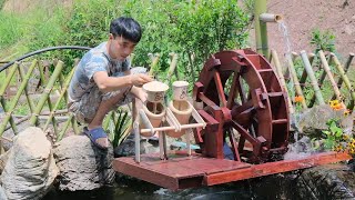 Make a pure wooden waterwheel and put it by the fish pond｜Carpenter Anxu