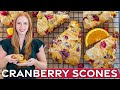 Fluffy &amp; Buttery Easy Cranberry Orange Scones Recipe | The BEST Scones!