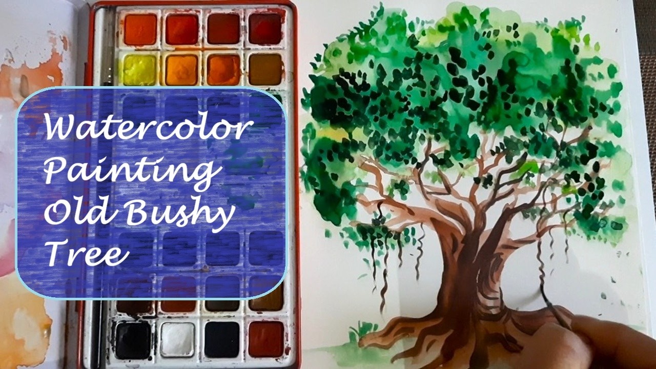 Как нарисовать дерево акварелью | Урок рисования пышного баньяна для начинающих