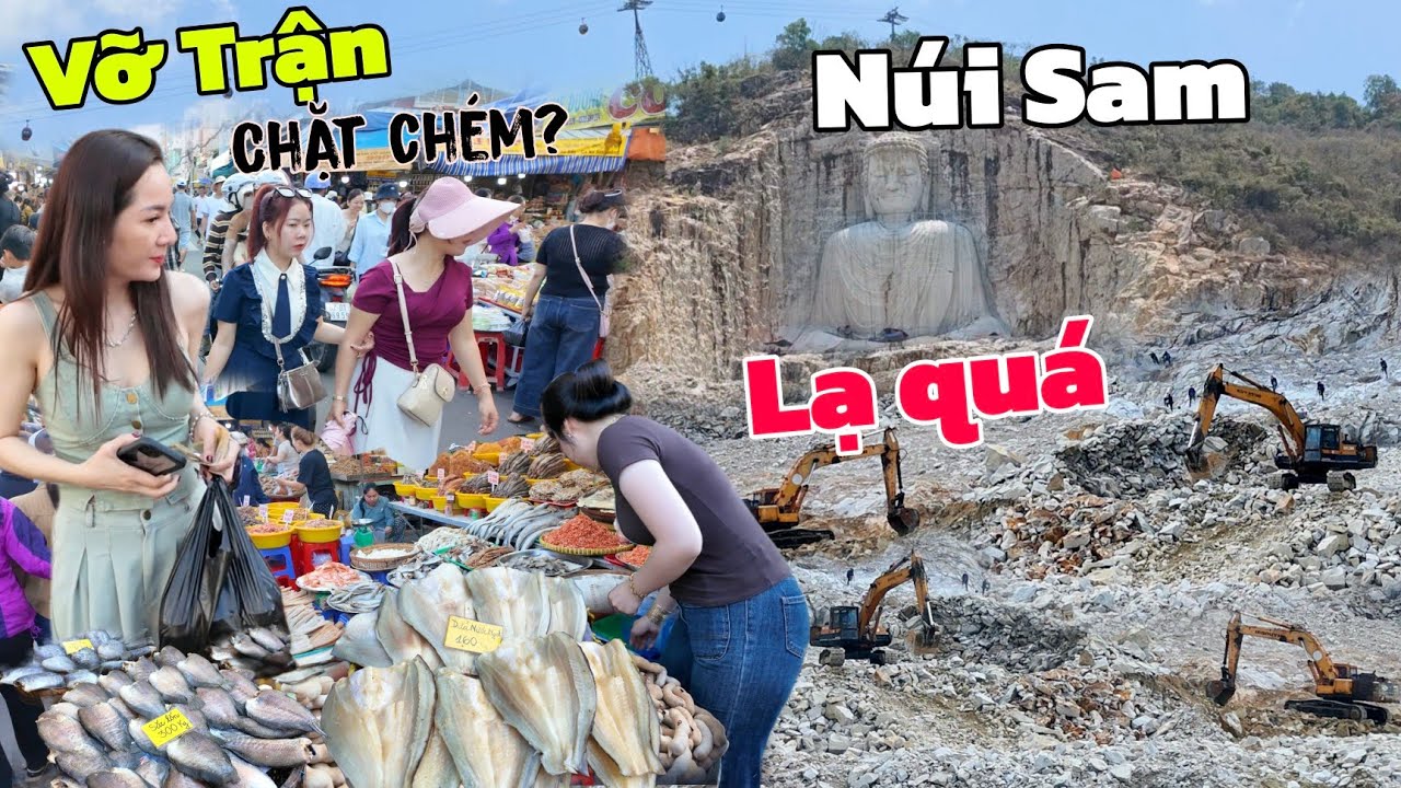Vỡ trận: chen lấn chợ Châu Đốc - Núi Sam bất ngờ gấp rút đục núi làm tượng phật 81m