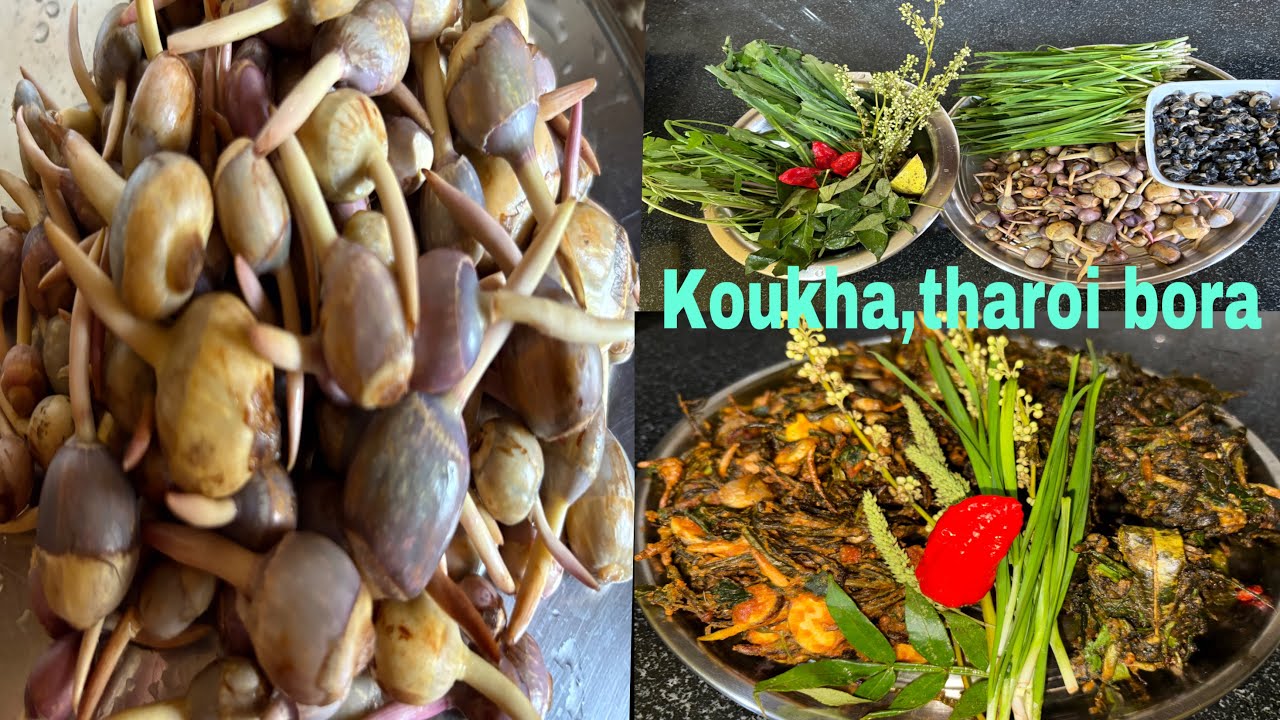 Manipur brOadLeaf arrOwHead(koukha)&ThaRoi(snail)bora recipe//tasty& crispy evening snacks recipe😋