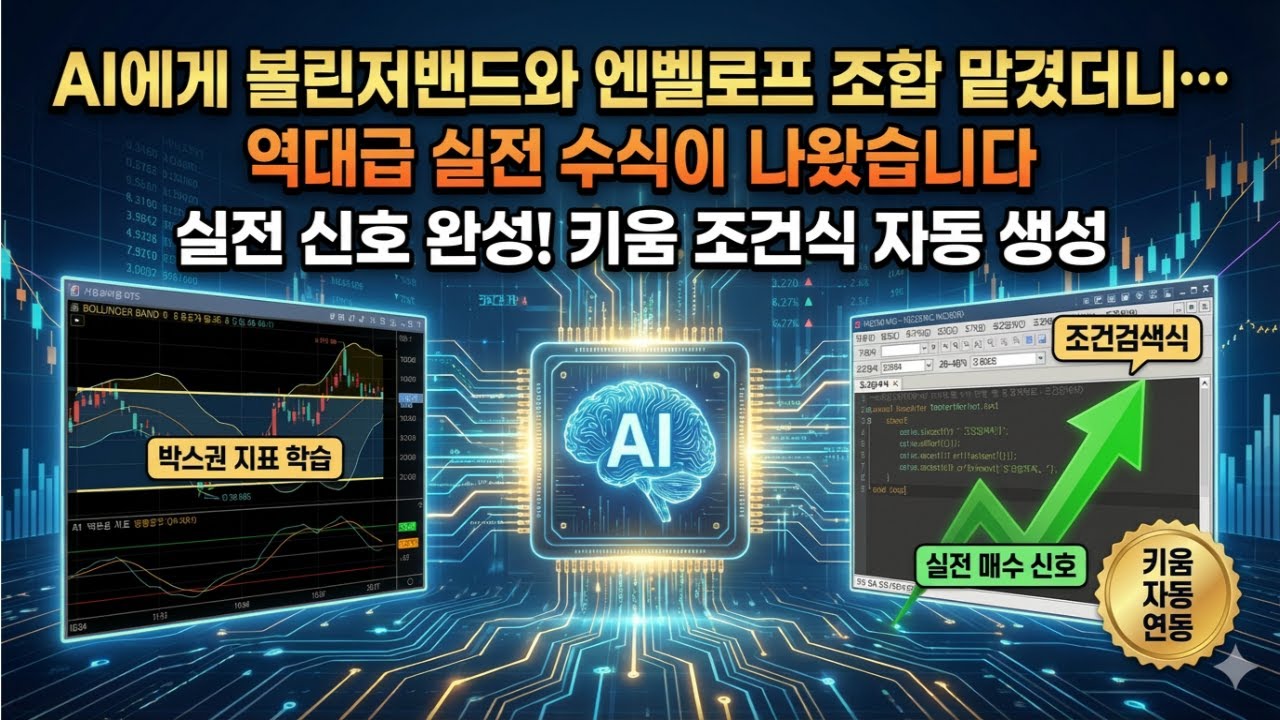 ⁣[키움증권 수식만들기 64탄] AI에게 볼린저밴드와 엔벨로프 조합 맡겼더니… 역대급 실전 수식이 나왔습니다!