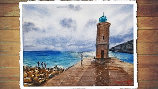 Easy Lighthouse Painting with Watercolors