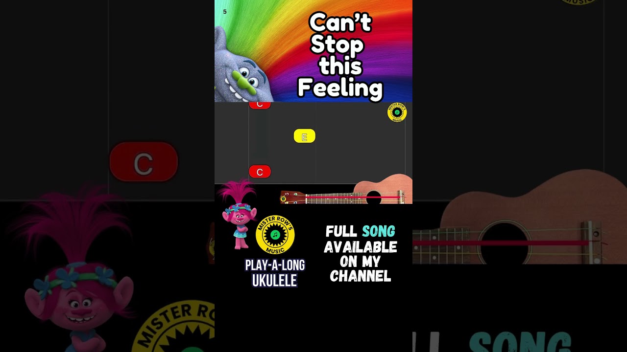 CAN'T STOP THIS FEELING | From Trolls | Ukulele Level 1 | Open String Play | Notes G C E A