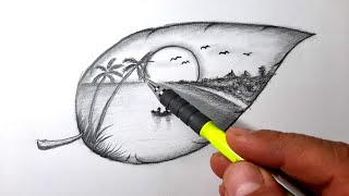 Manzara Nasıl Çizilir? Karakalem Resim Çizim Yöntemi.\/How to draw Landscape Step by step drawing.