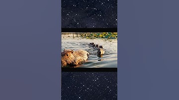 Cả nhà Capybara dắt díu nhau đi bơi.