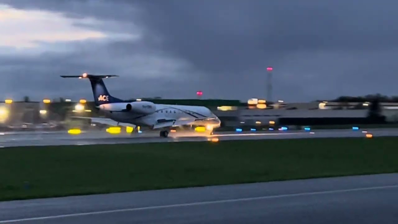 Dusk landing Embraer ERJ135LR Air Charters Europe EBKT