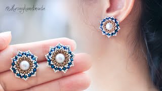 Lotus stud beaded earrings. Mother's day gift ideas. How to make earrings