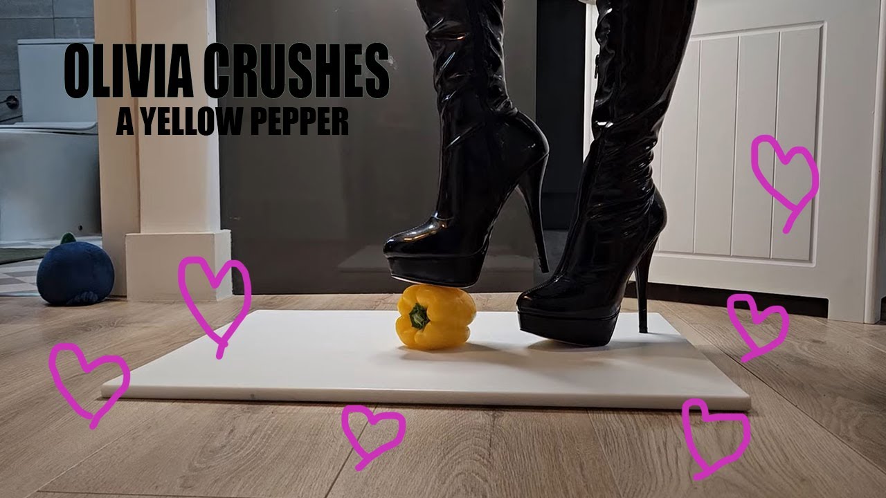 Olivia Crushes a Yellow Pepper in PVC Boots