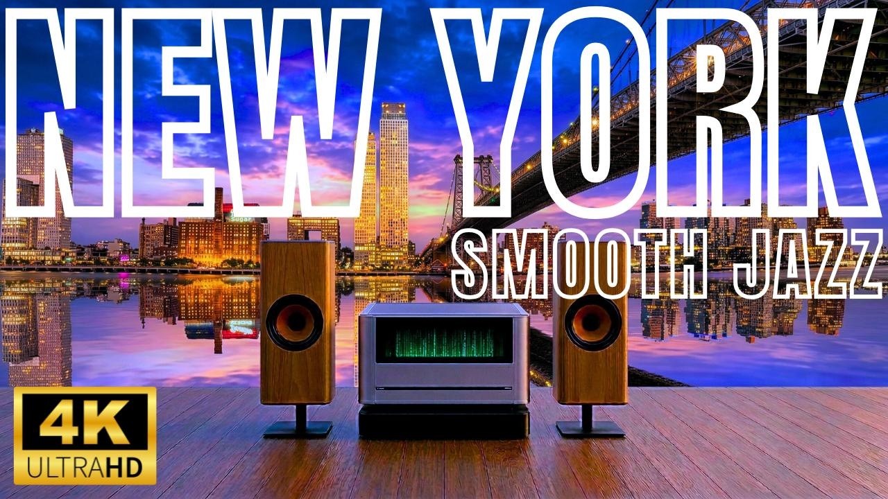 NEW YORK Sunset Smooth Jazz 🌇 4K Brooklyn Bridge Lounge Music for Relax, Study & Work
