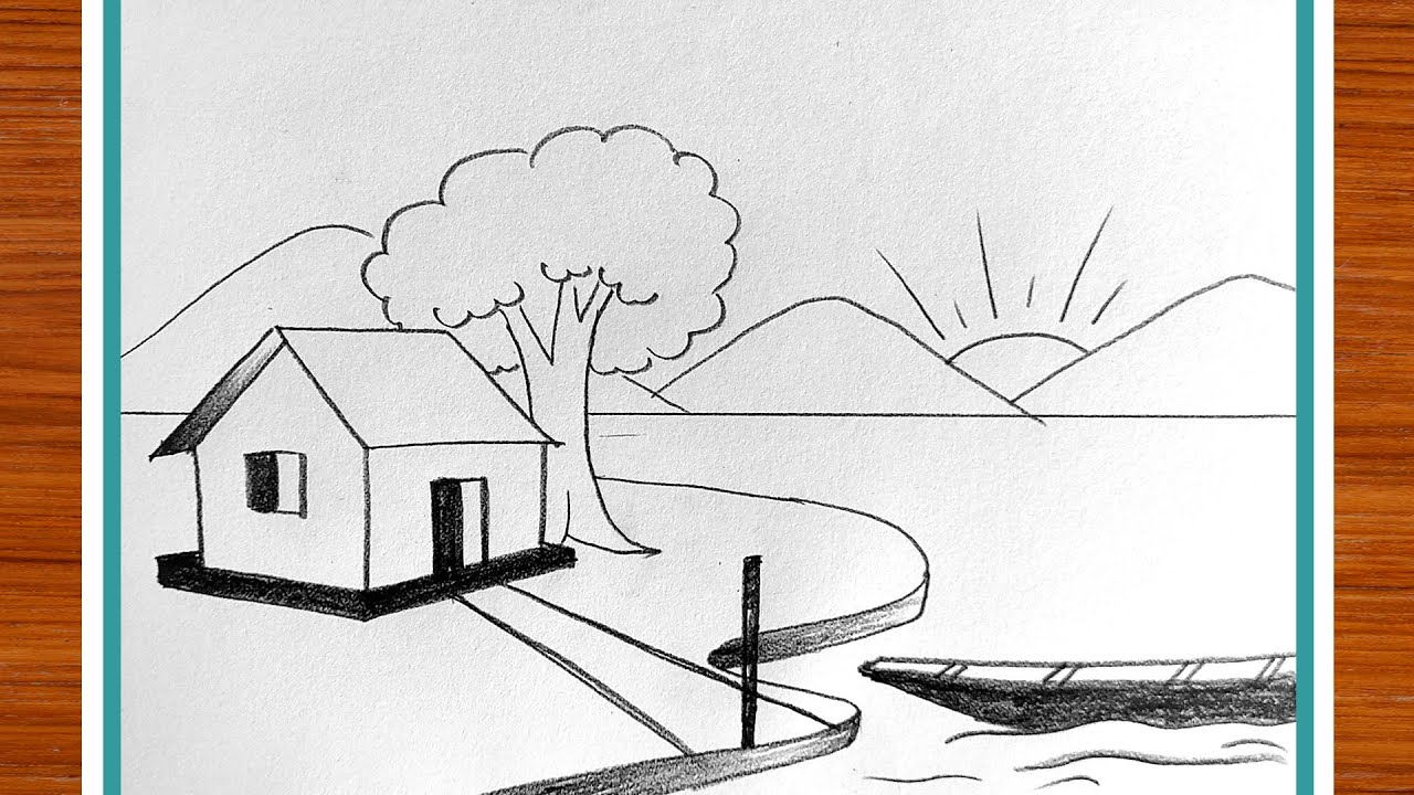 Beautiful village scenery drawing step by step || how to draw easy ...