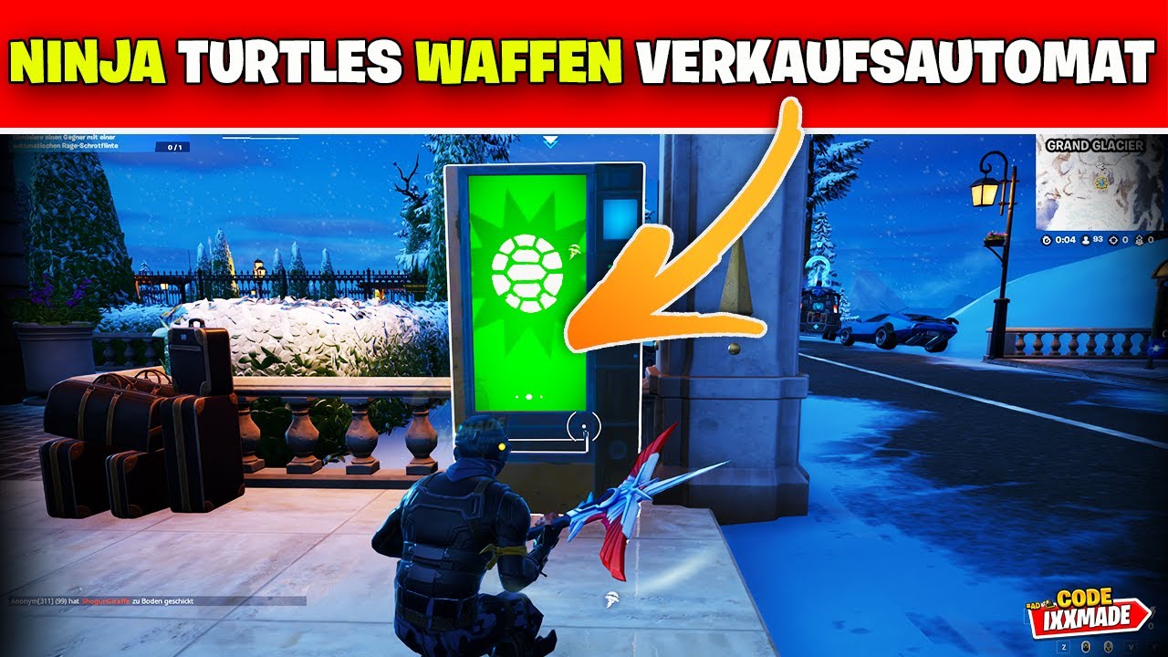 Kaufe Bei Einem Verkaufsautomaten Eine Waffe Die Mindestens Selten Ist Kaufe Ninja Turtles Waffen bei Verkaufsautomaten Fortnite Splinters