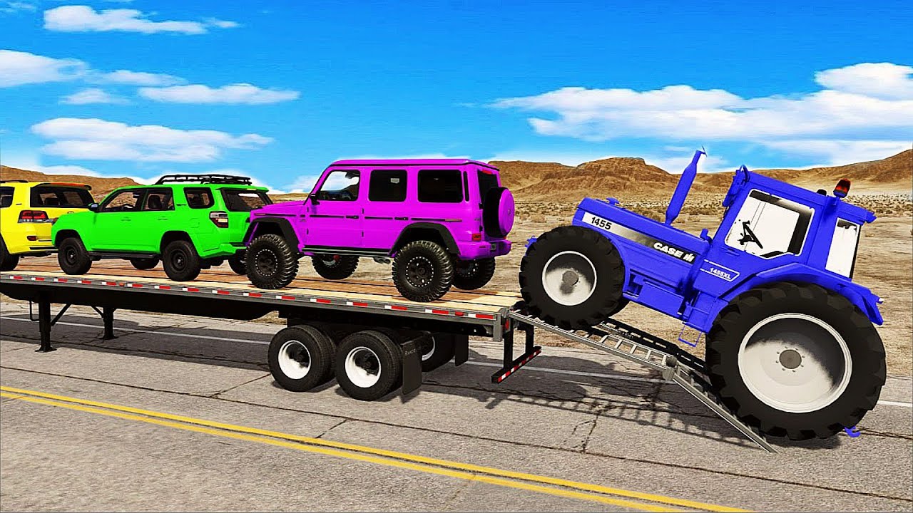 Flatbed Truck Mcqueen | Transportation with Truck - Pothole vs Car #8 - BeamNG.Drive