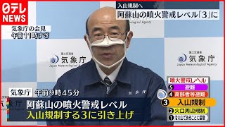 【阿蘇山】噴火警戒レベル「3」に　入山規制