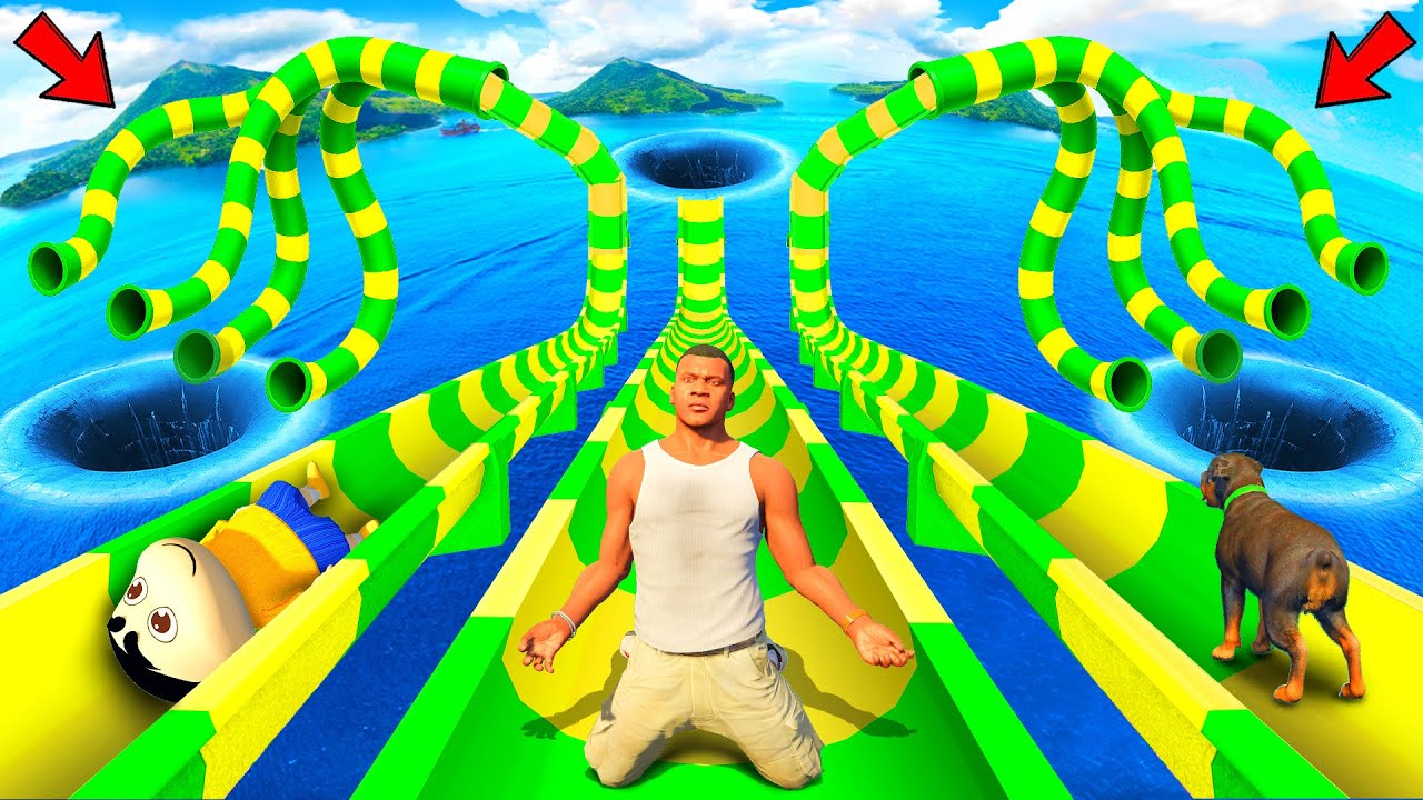 SHINCHAN AND FRANKLIN FOUND A MULTIPLE LADDER WATER SLIDES ON HIS ROOF IN GTA 5