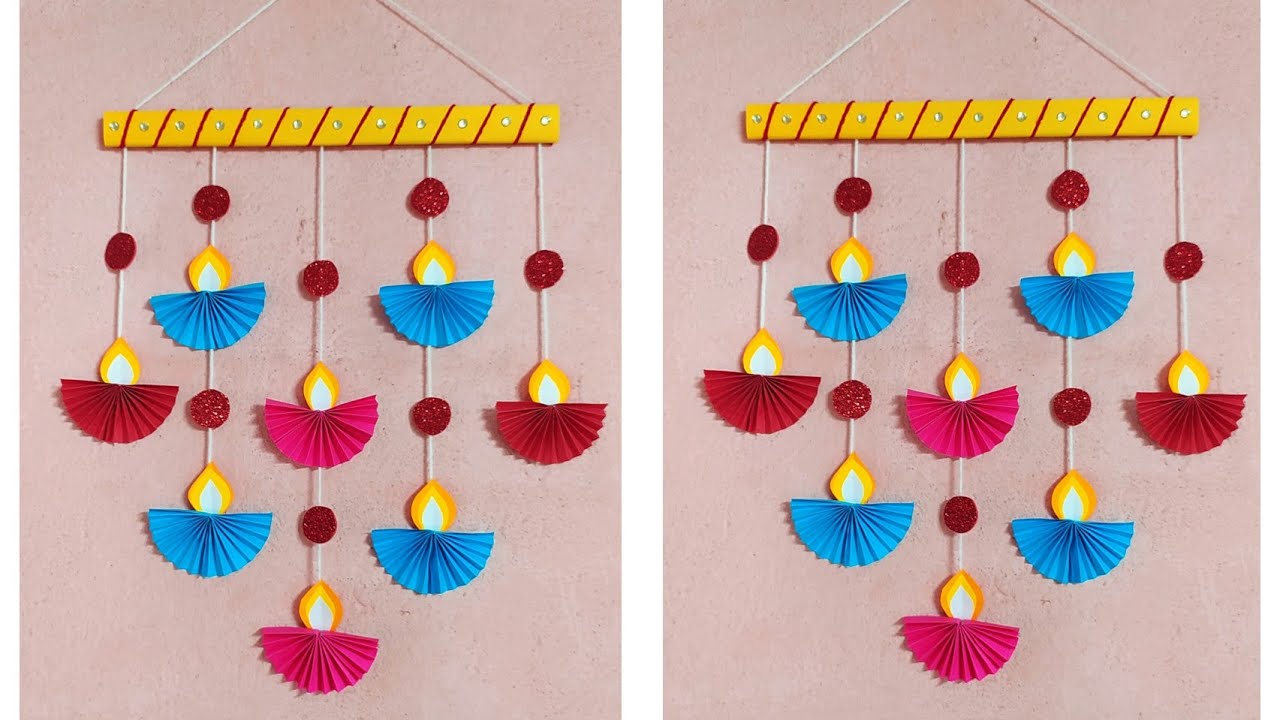 Diwali Decoration Ideas At Home | Paper Diya Wall Hanging | Diwali Wall ...