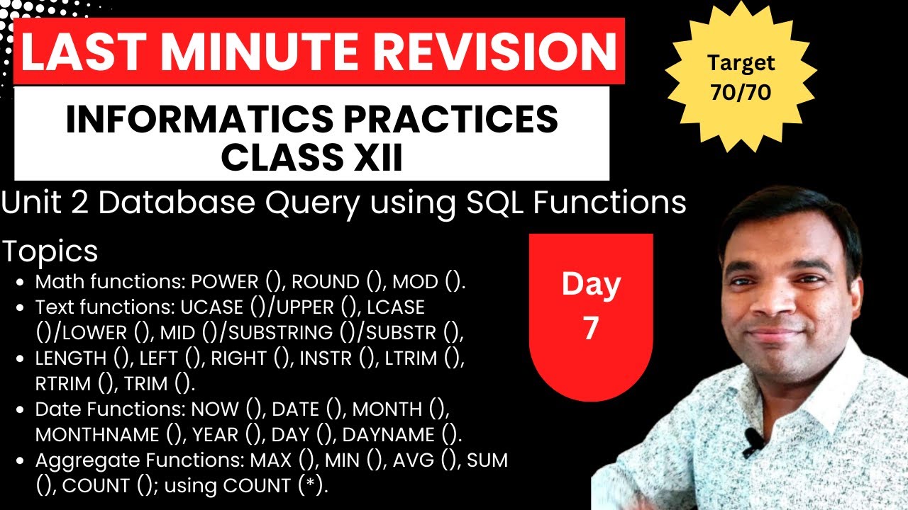 Day 7 | Last Minute revision Informatics Practices Class 12 | MYSQL ...
