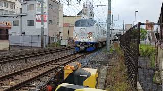 JR阪和線　特急はるかキティちゃんラッピング　JR　Hanwaline　Japanese Railway crossing 　