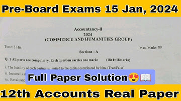 PSEB!! 12TH ACCOUNTANCY Model Test Paper Solution 😱 || Accounts 12th Preboard Question Paper